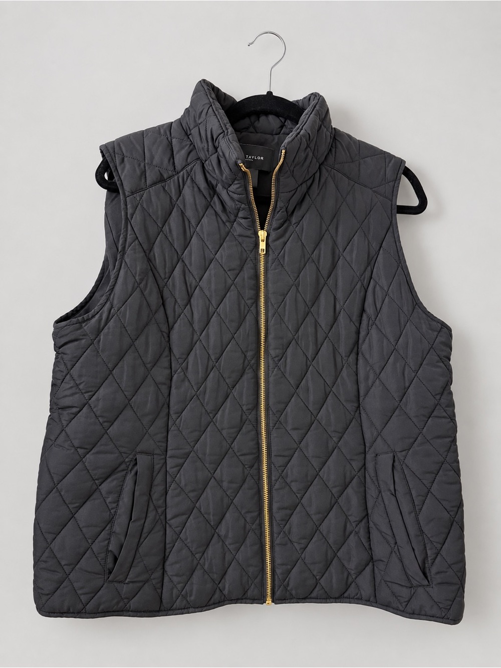 Ann Taylor Quilted Vest in Charcoal with Gold Zip